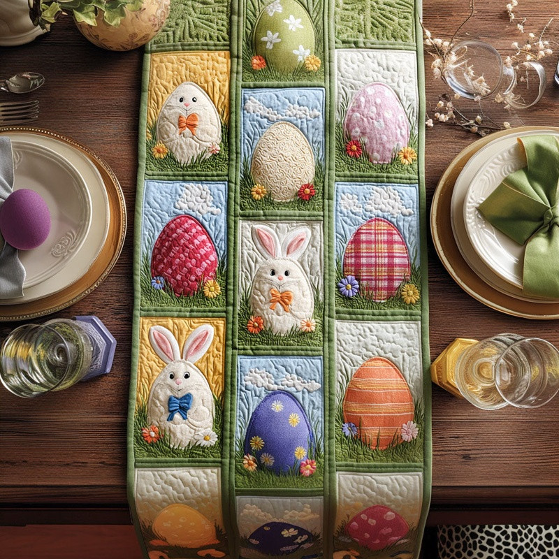 Garden Egg Delight Quilted Table Runner Easter Spring Table Decor Gift For Easter Lovers