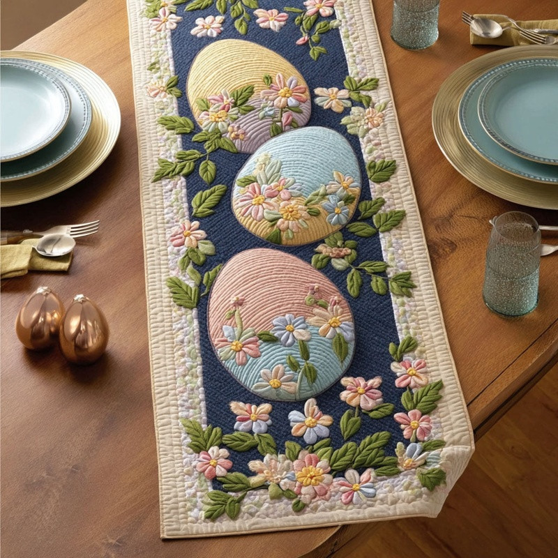 Garden Eggs Quilted Table Runner Easter Floral Table Decor Best Gift For Easter Lovers