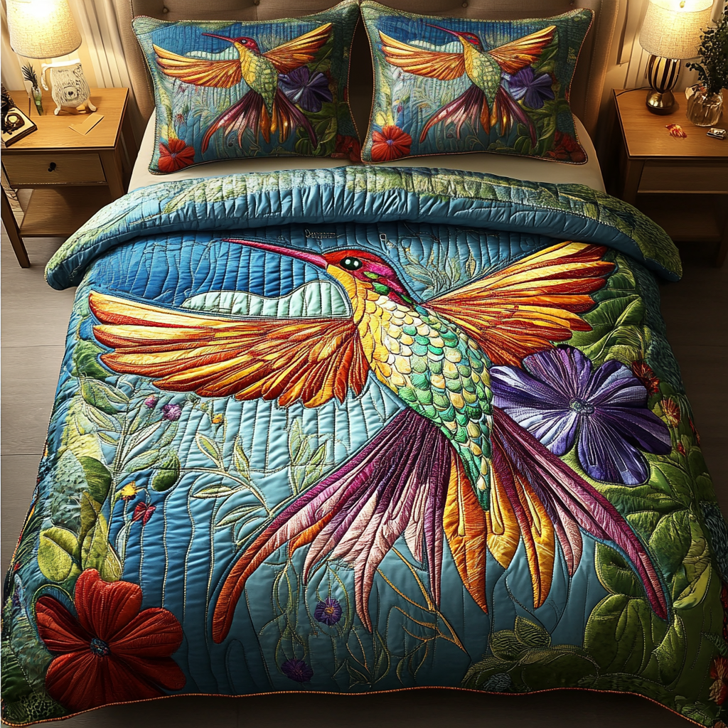 Garden Escape Quilted Bedding Set Cozy Bedroom Decor Great Hummingbird Lover Gifts
