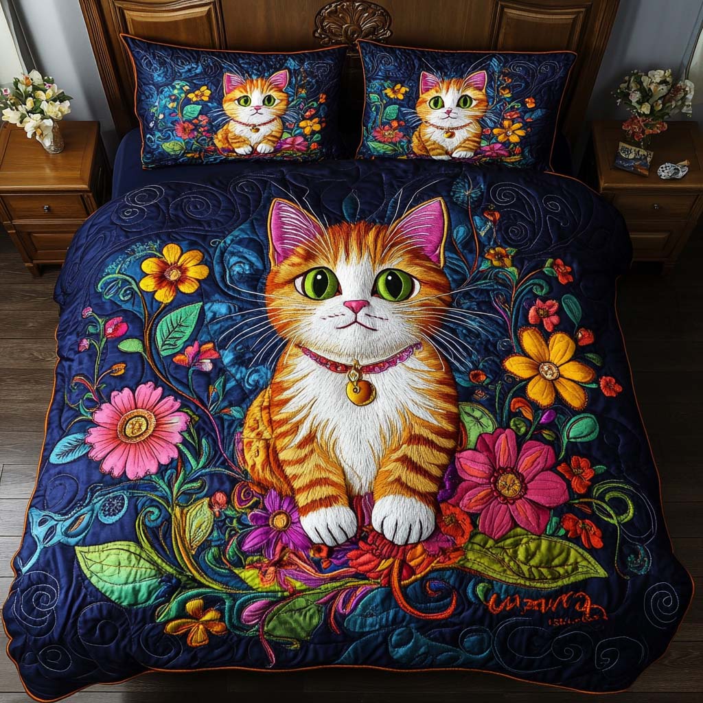 Garden Eyes Quilted Bedding Set Best Comforter Sets Cat Love Gifts Items