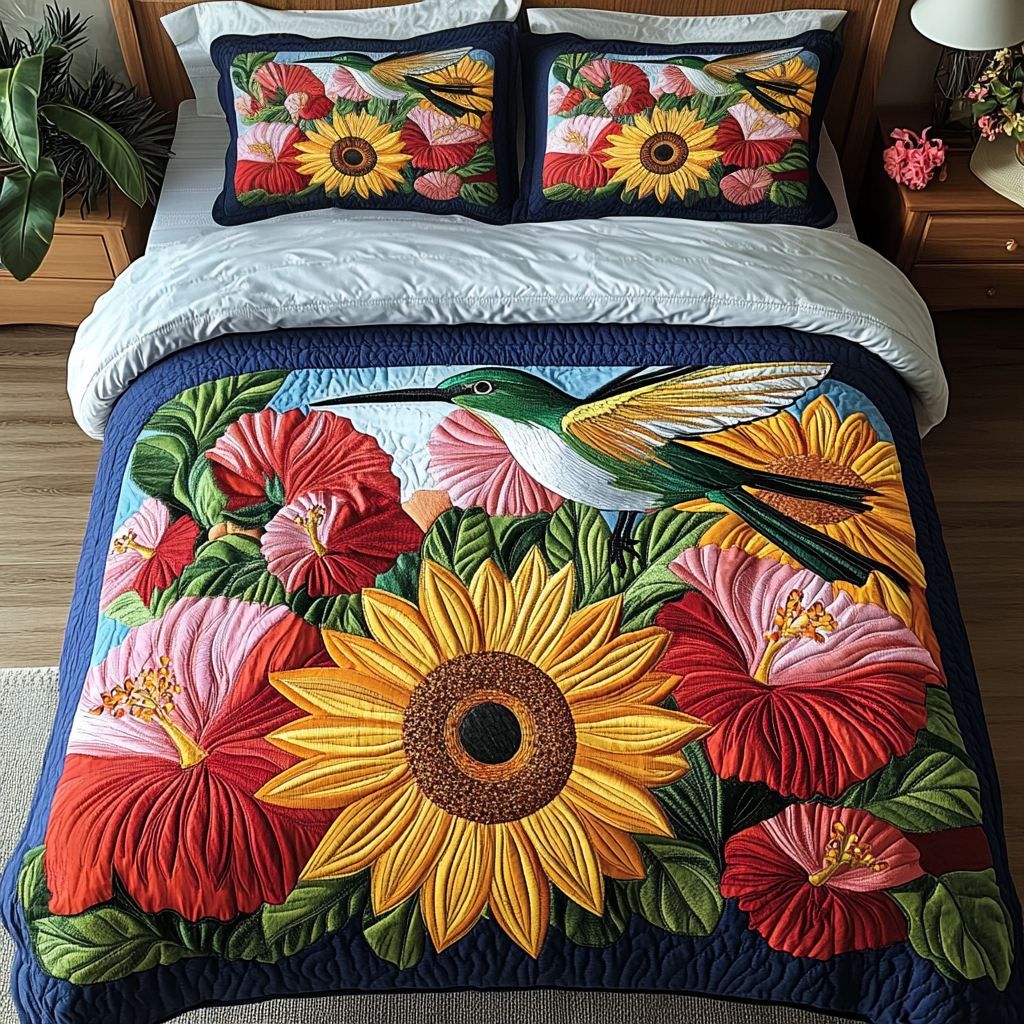 Garden Flight Quilted Bedding Set Bedroom Decor Best Gifts For Hummingbird Lovers