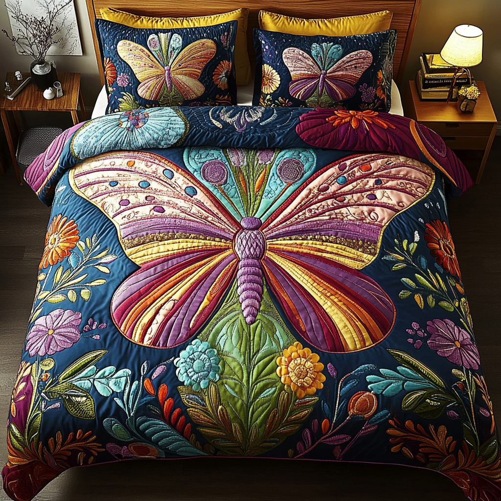 Garden Flight Quilted Bedding Set Bedroom Decor Ideas Butterfly Themed Presents