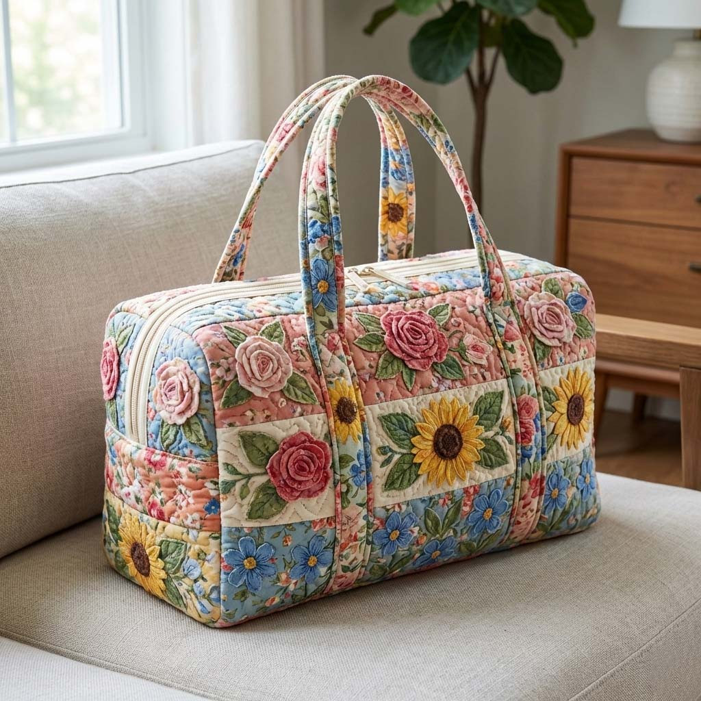 Garden Floral Quilted Duffle Bag Rose Sunflower Patchwork Best Gift Ideas For Her