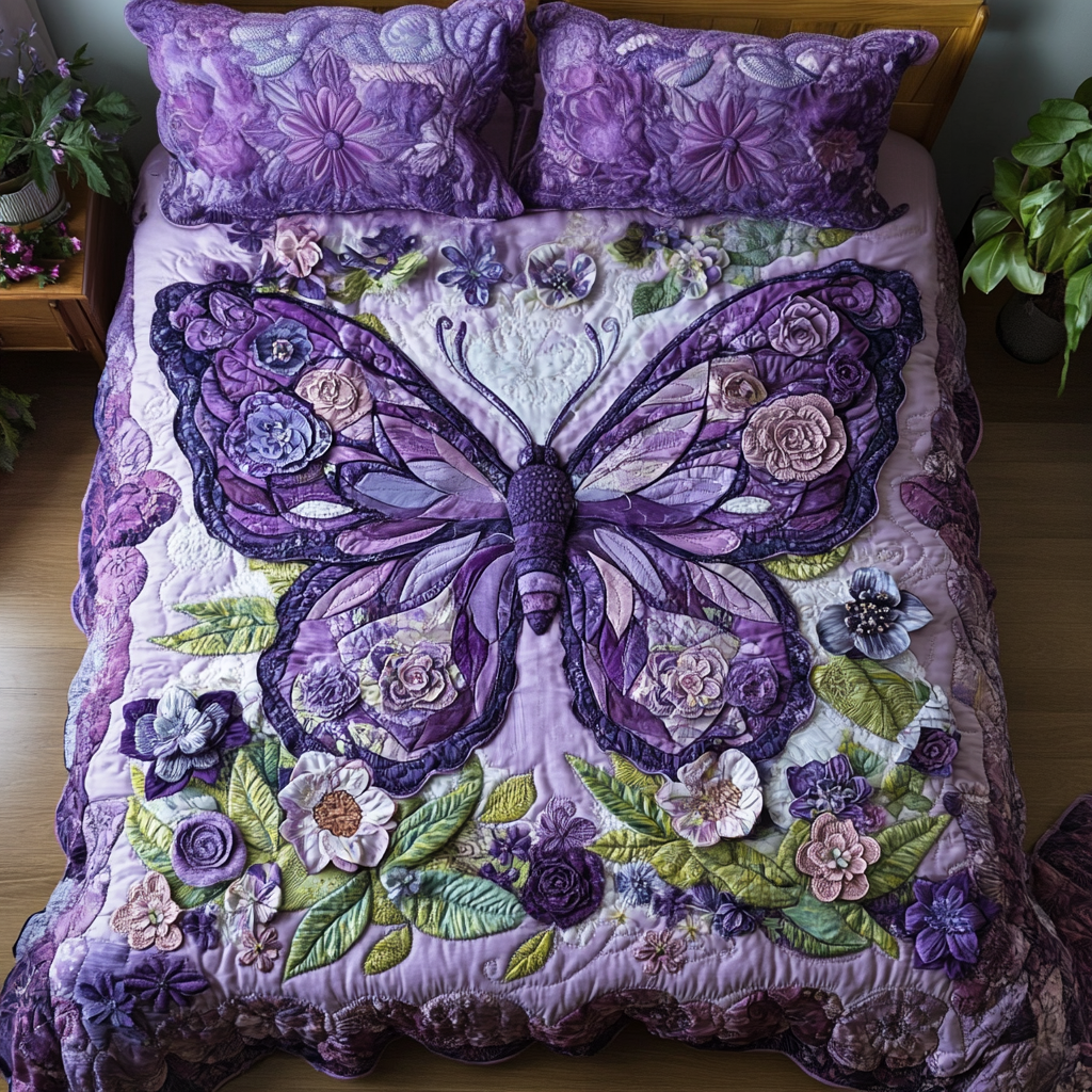 Garden Flutter Quilted Bedding Set Duvet Cover Bed Sheet Set Butterfly Gifts For Her