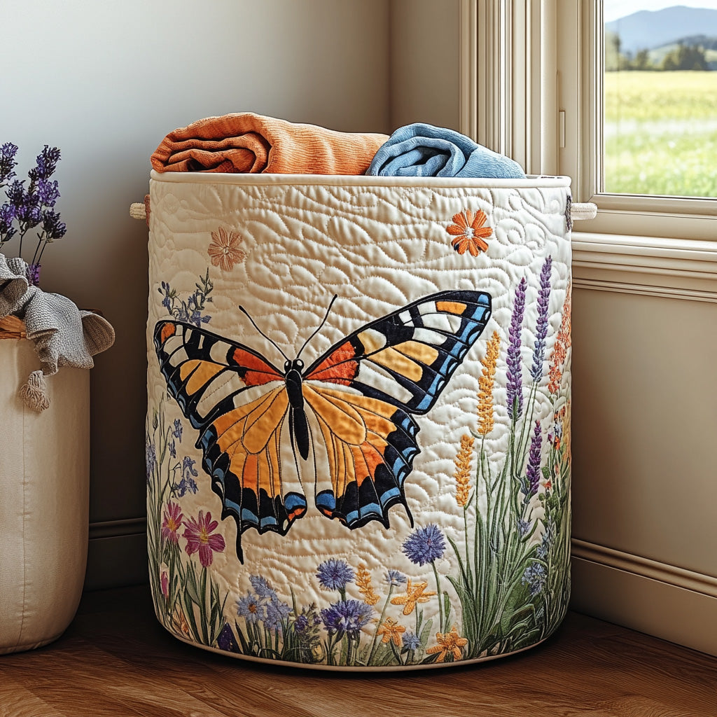 Garden Flutter Quilted Laundry Basket Merch For Home And Bedroom