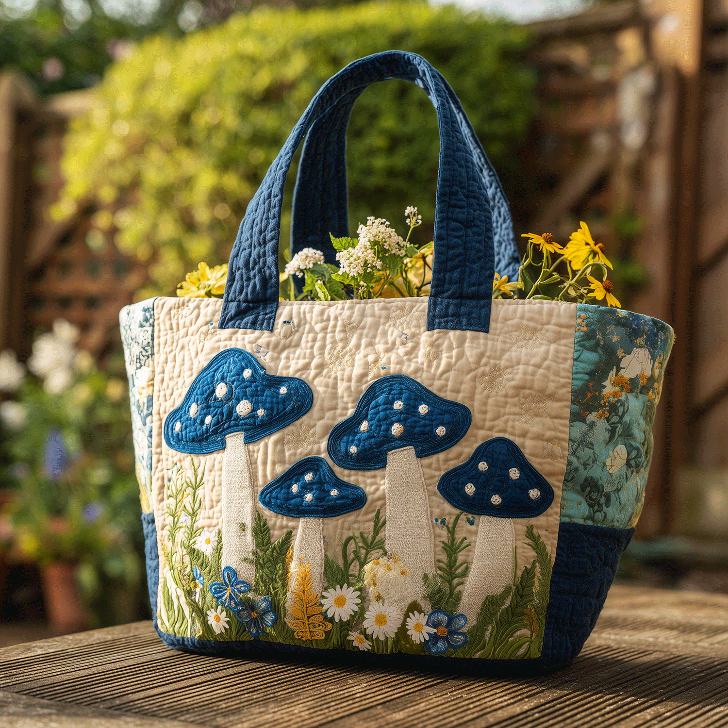 Garden Fungi Quilted Tote Bag Cool Mushroom Gifts