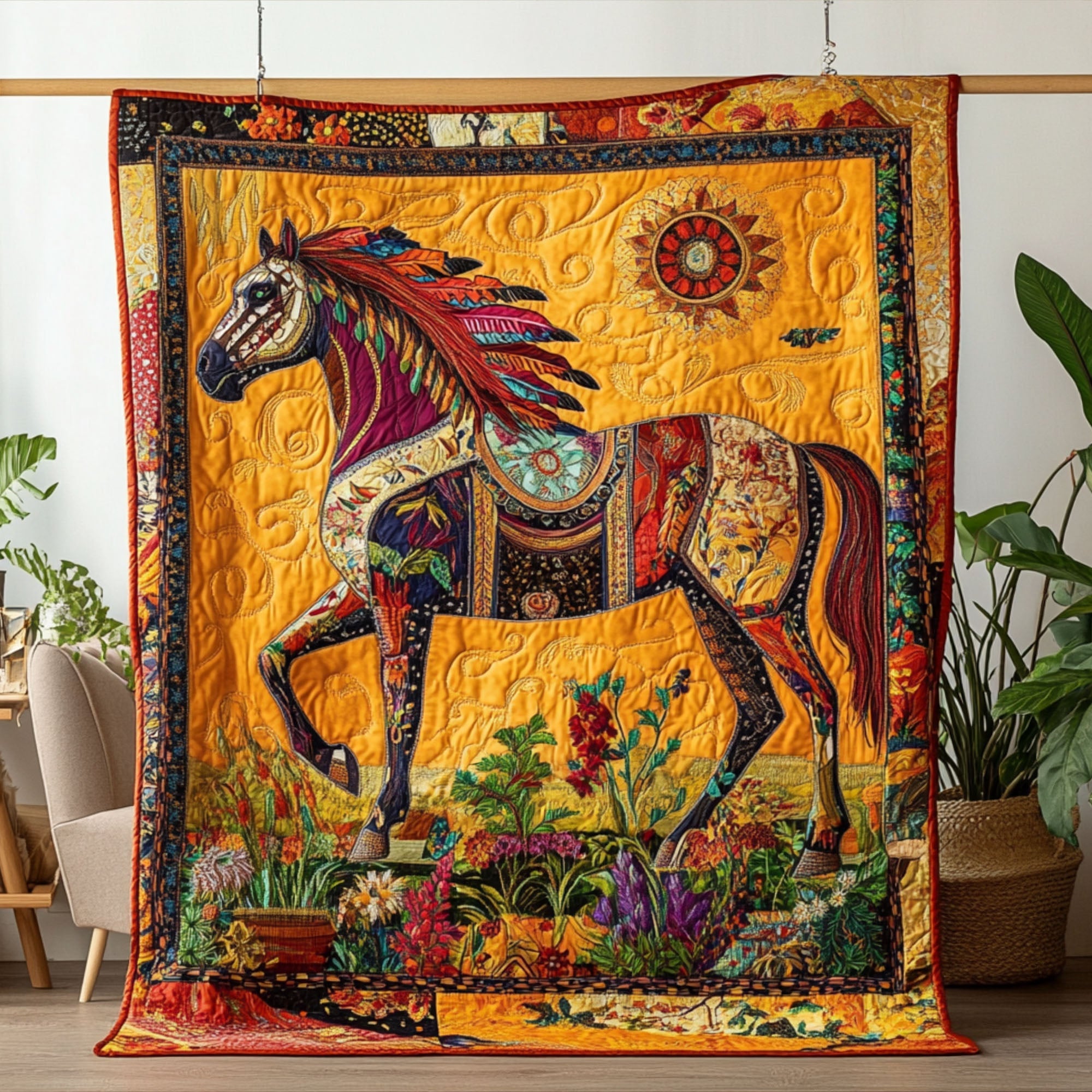Garden Gallop Quilted Blanket Sofa Couch Throw Blanket Christmas Gifts For Horse Trainers