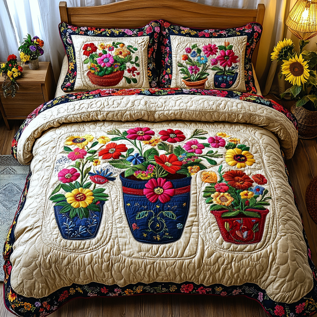 Garden Glow Quilted Bedding Set Bedroom Decor Gifts For The Flower Lover
