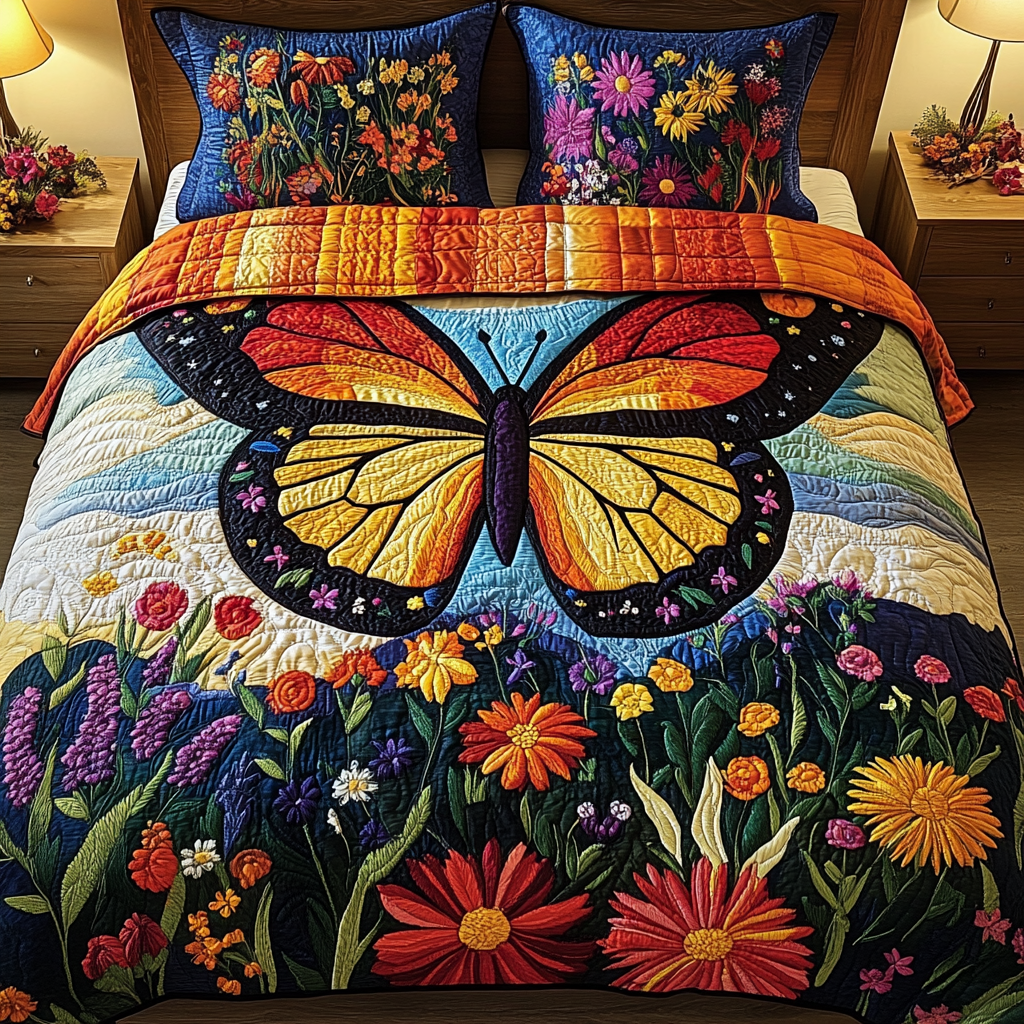 Garden Glow Quilted Bedding Set Bedroom Decorations Butterfly Themed Gift Items