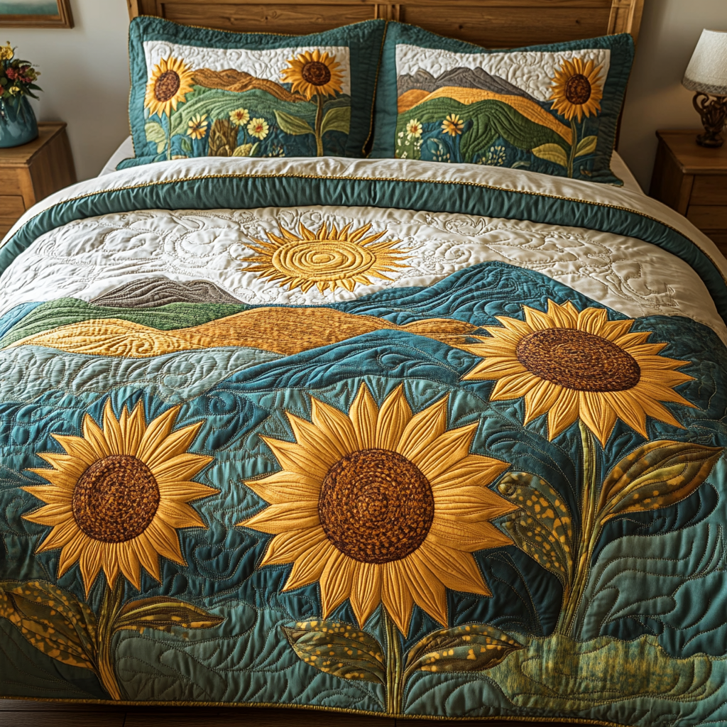 Garden Glow Quilted Bedding Set Bedroom Decorations Sunflower Items For Gifts