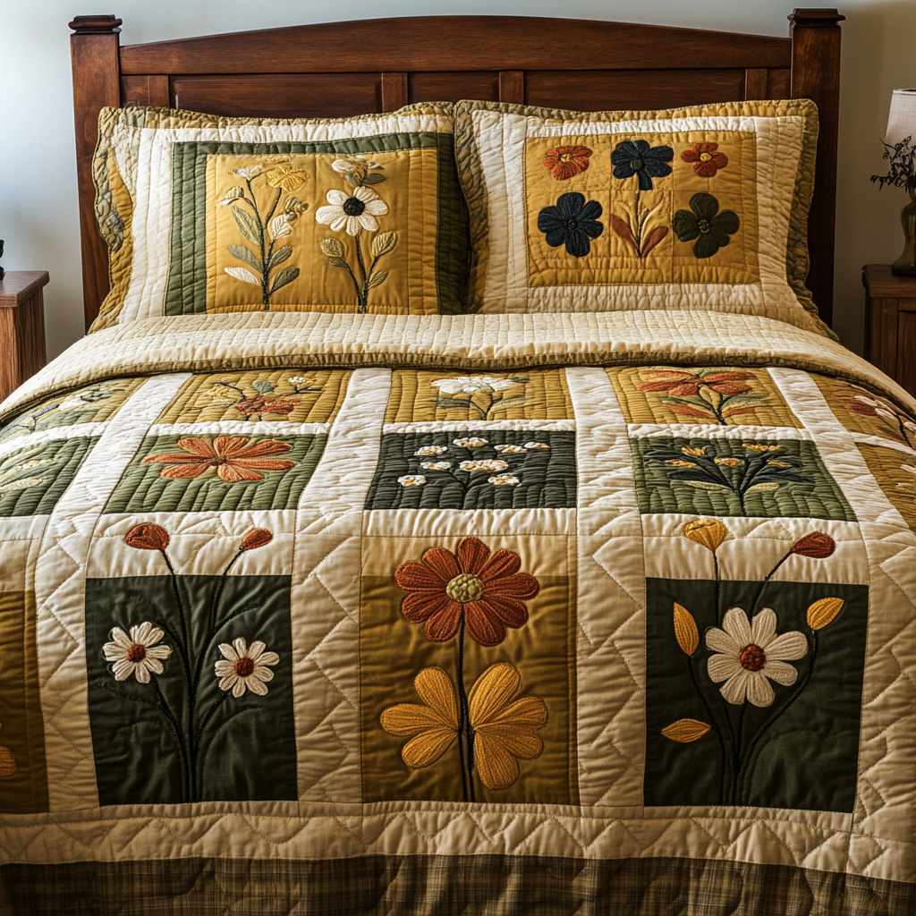 Garden Glow Quilted Bedding Set Cute Bedroom Decor Gifts For The Flower Lover
