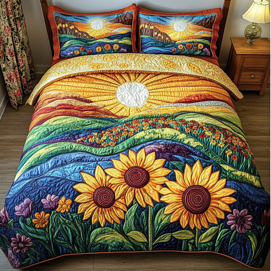 Garden Glow Quilted Bedding Set Stylish Bedding Merch Gift for Home Lovers