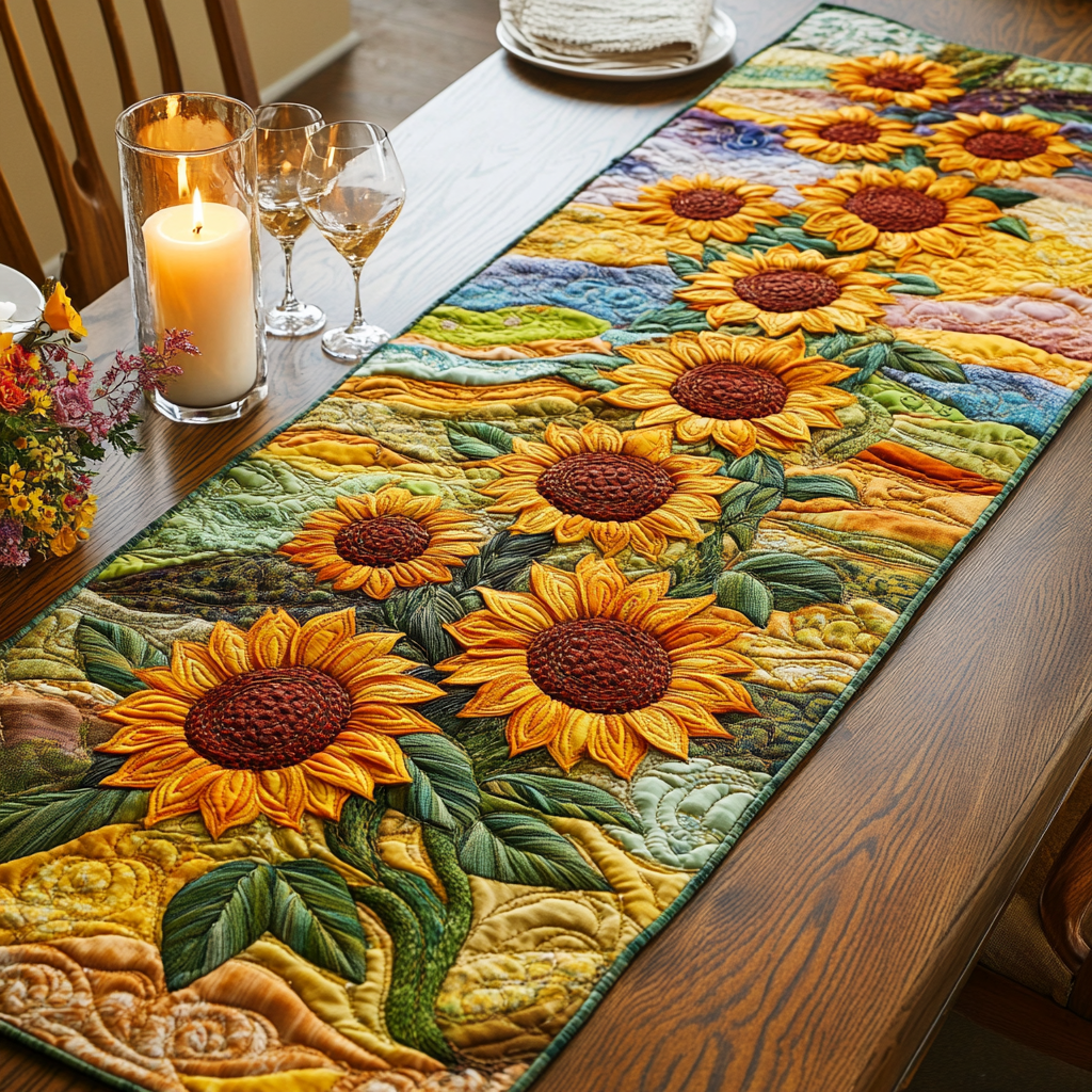 Garden Glow Quilted Table Runner Kitchen Decor Gifts For Flower Enthusiasts