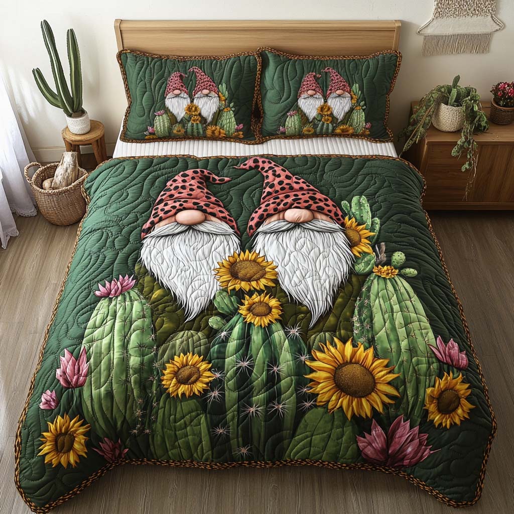 Garden Gnome Gathering Quilted Bedding Set Cool Bedroom Decor Christmas Gnome Gifts