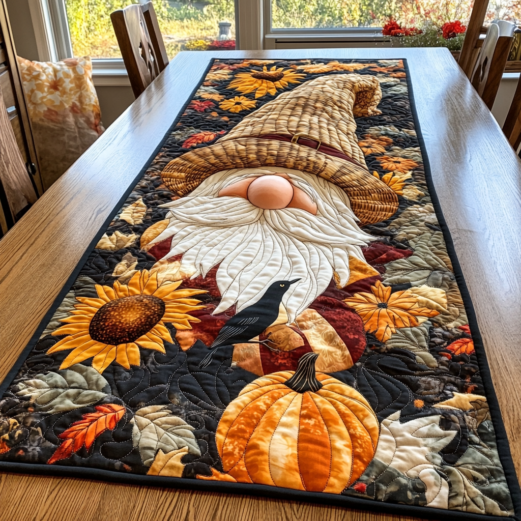 Garden Gnome Quilted Table Runner Fall Table Toppers Gift Ideas For Mom
