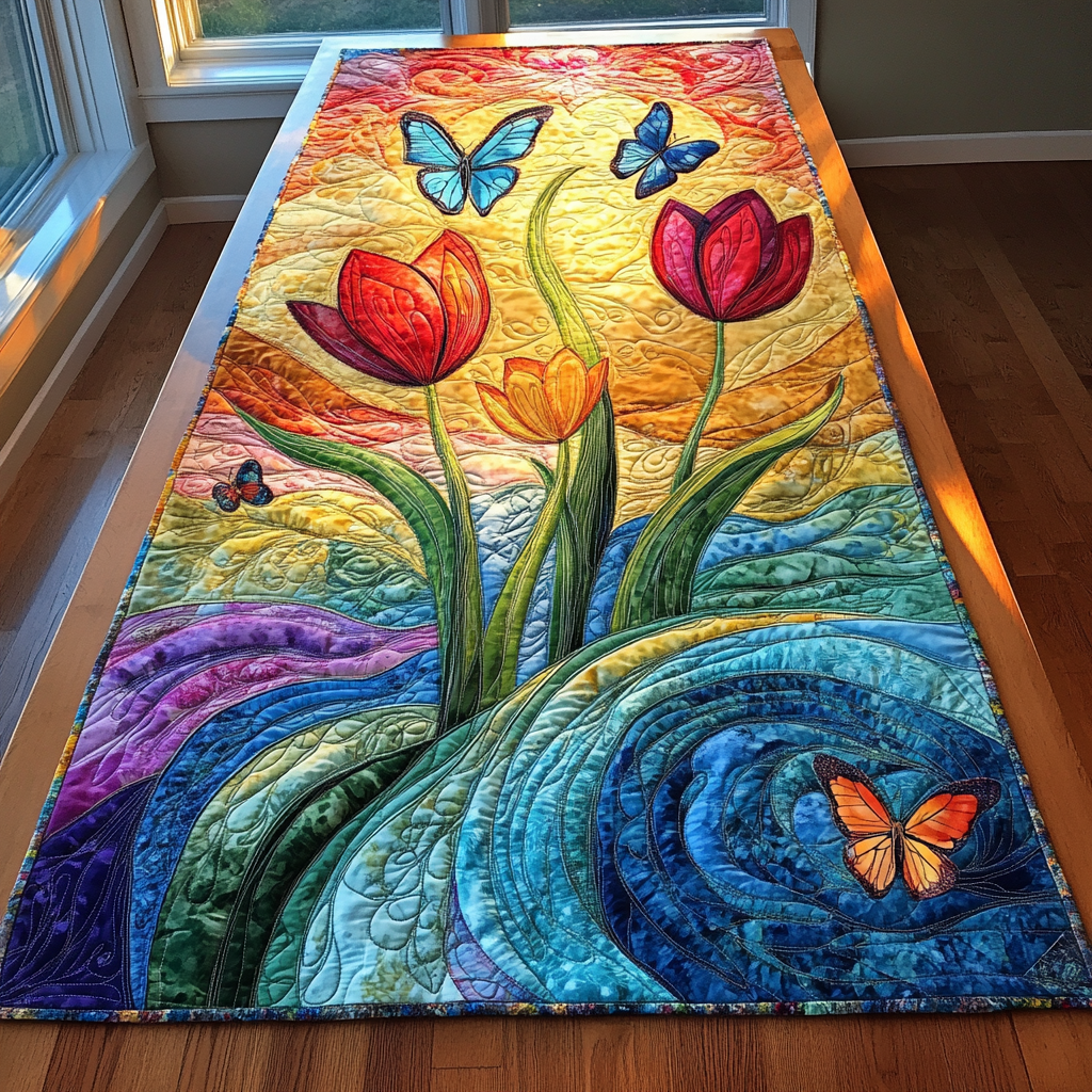 Garden Grace Quilted Table Runner Dinner Table Decor Ideas Tulip Gifts For Grandpa