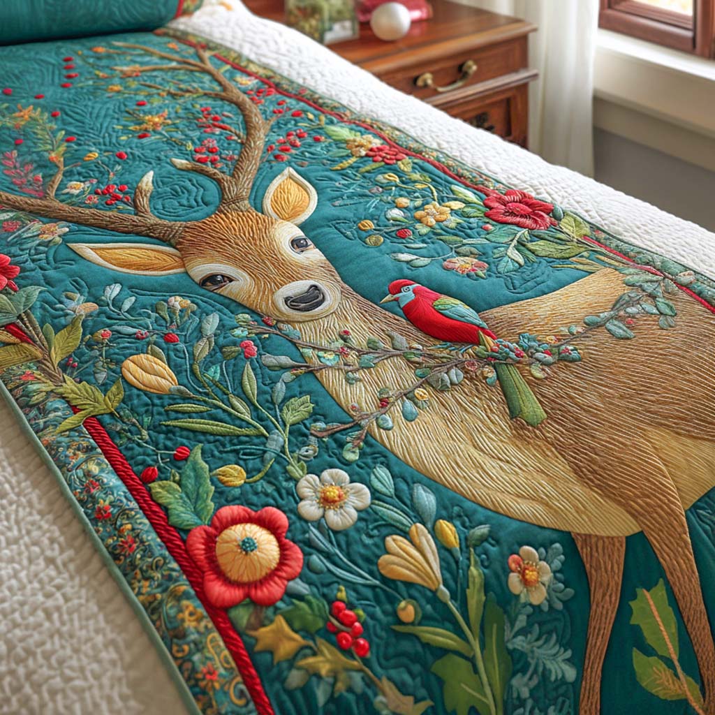 Garden Guardian Quilted Bed Runner Bed Room Decoration Deer Related Gifts