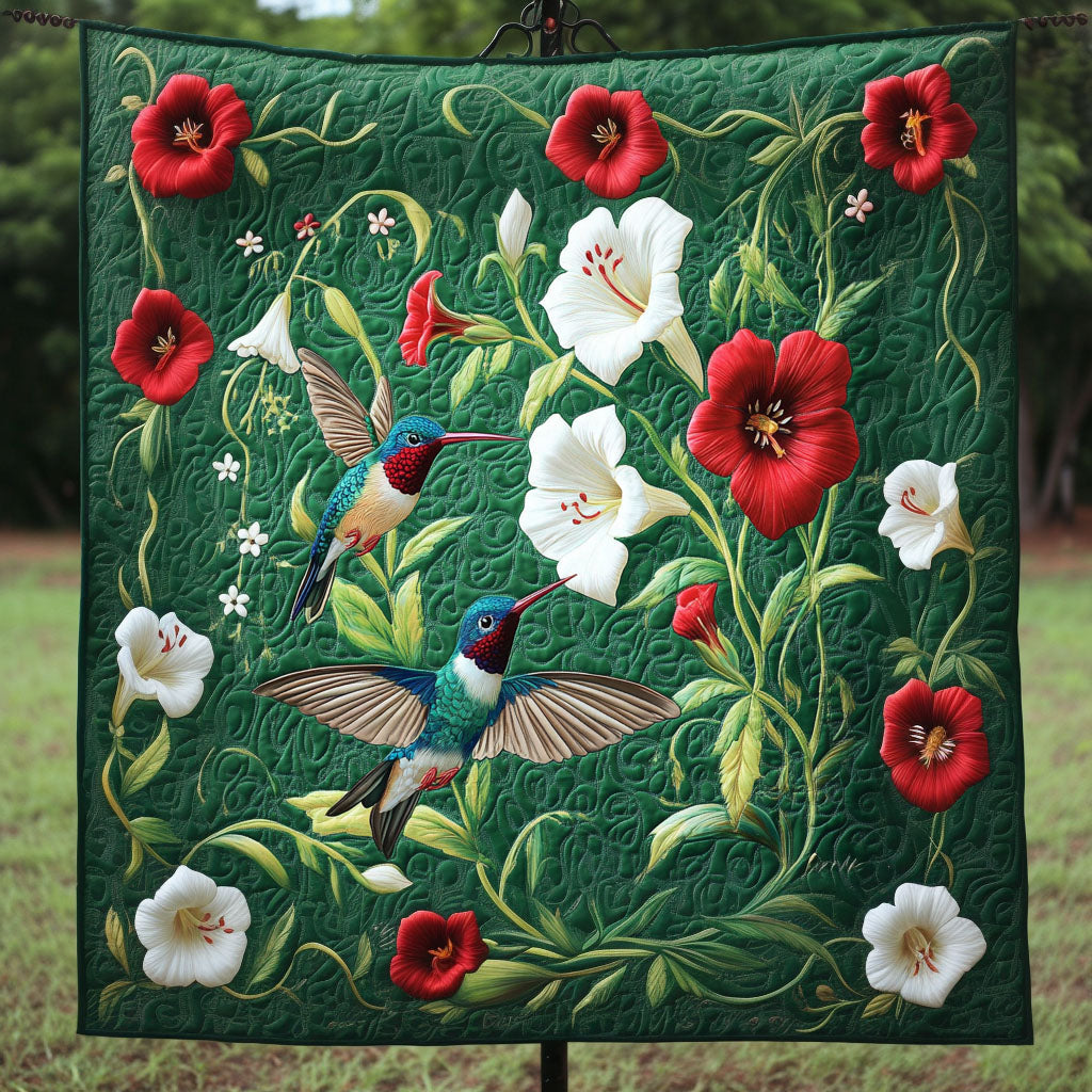 Garden Harmony Quilted Blanket Christmas Throw Blanket Cool Hummingbird Gifts