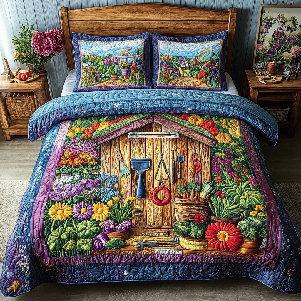 Garden Haven Quilted Bedding Set Cool Bedroom Decor Gifts For Flower Enthusiasts