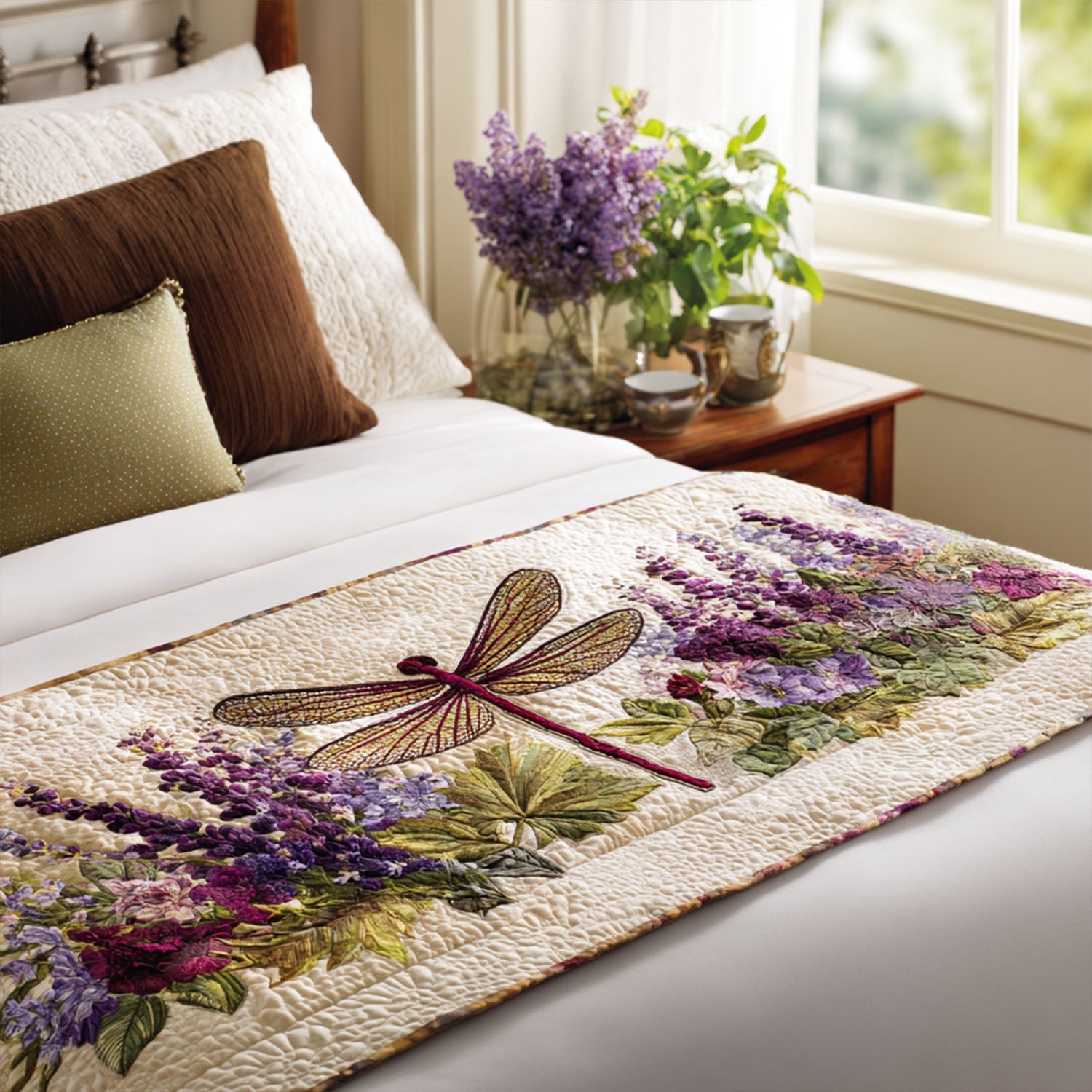 Garden Hover Quilted Bed Runner Bedroom Decorations Dragonfly Themed Gifts