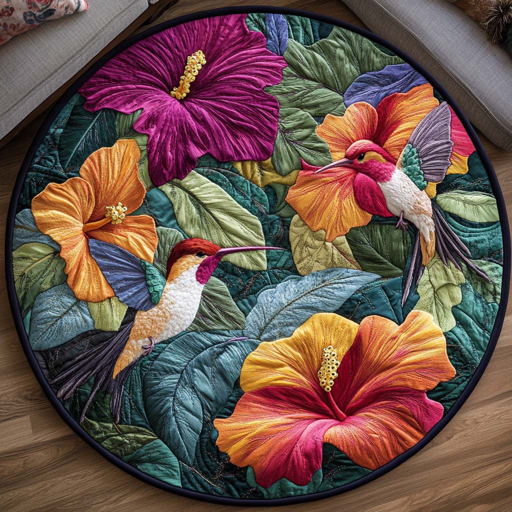 Garden Hummer Song Quilted Round Mat Entryway Rug Ideas Hummingbird Feeder Gift