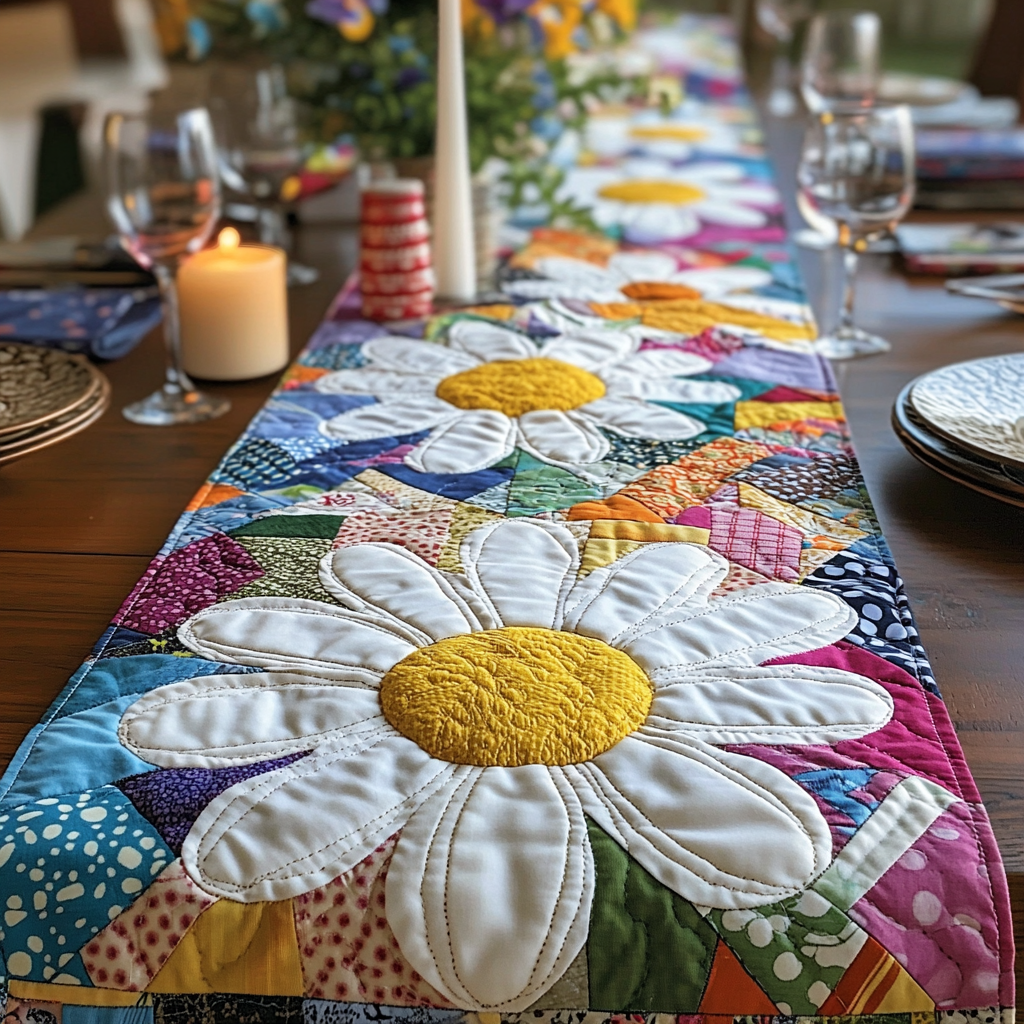 Garden Joy Quilted Table Runner Dining Decor Unique Daisy Gifts
