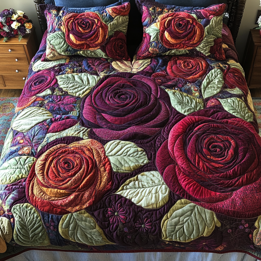 Garden Kiss Quilted Bedding Set Cozy Bedroom Decor Gifts For The Flower Lover