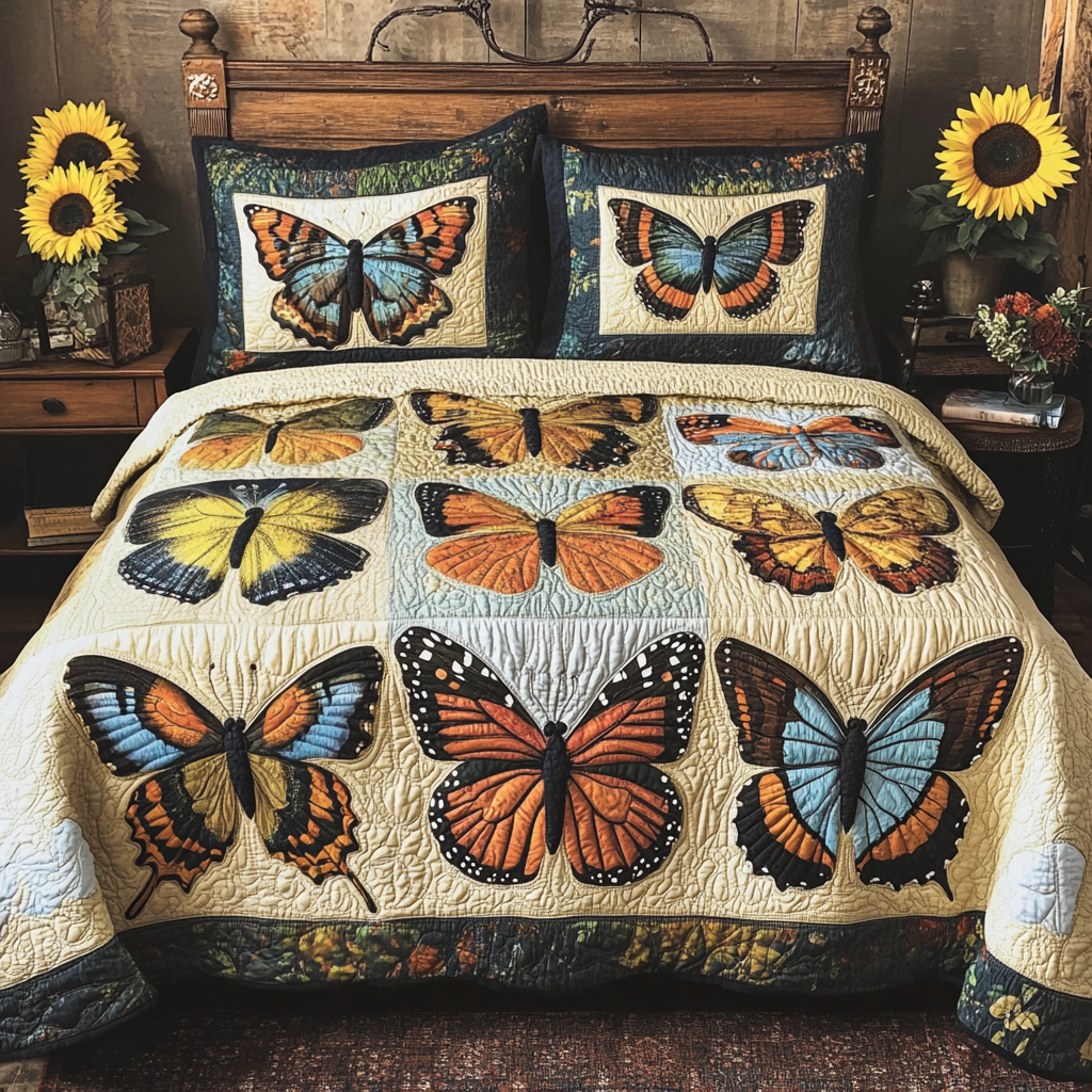 Garden Magic Quilted Bedding Set Xmas Holiday Duvet Cover Set Cute Butterfly Gifts