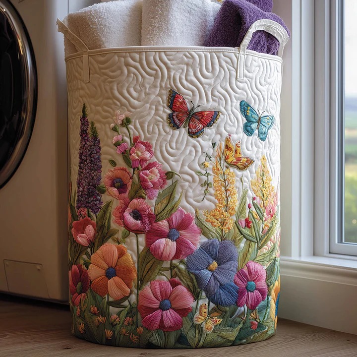 Garden Magic Wildflower Bloom Quilted Laundry Basket Floral Home Decor Best Gift For Garden Lovers