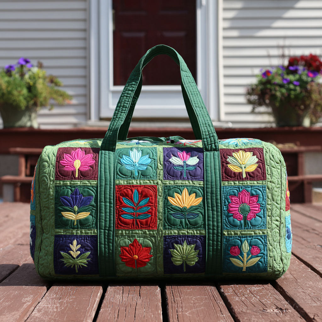 Garden Mosaic Quilted Duffle Bag Floral Pattern Travel Bag Best Gift For Garden Lovers Camping Outdoor