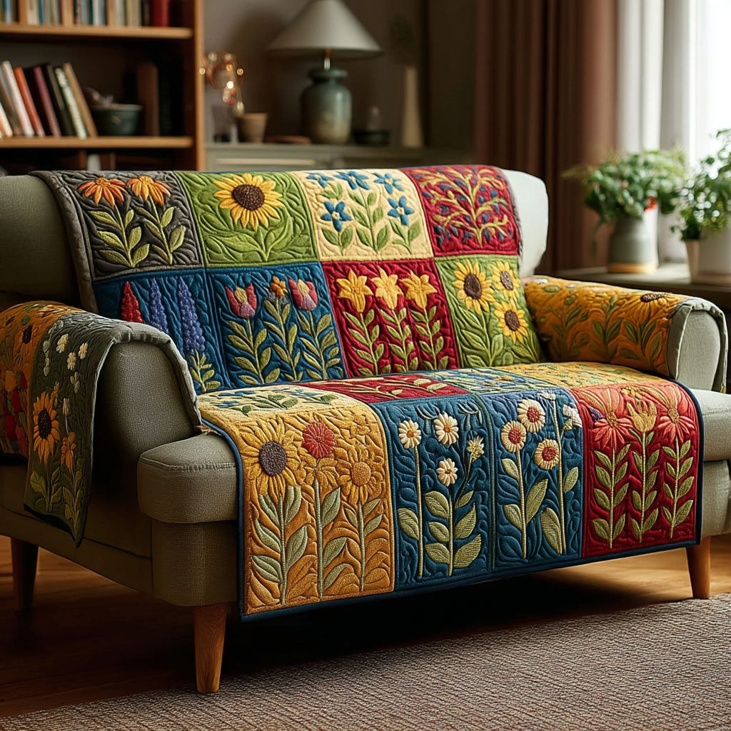 Garden Mosaic Quilted Sofa Cover Home Decorattions Unique Gifts For Family