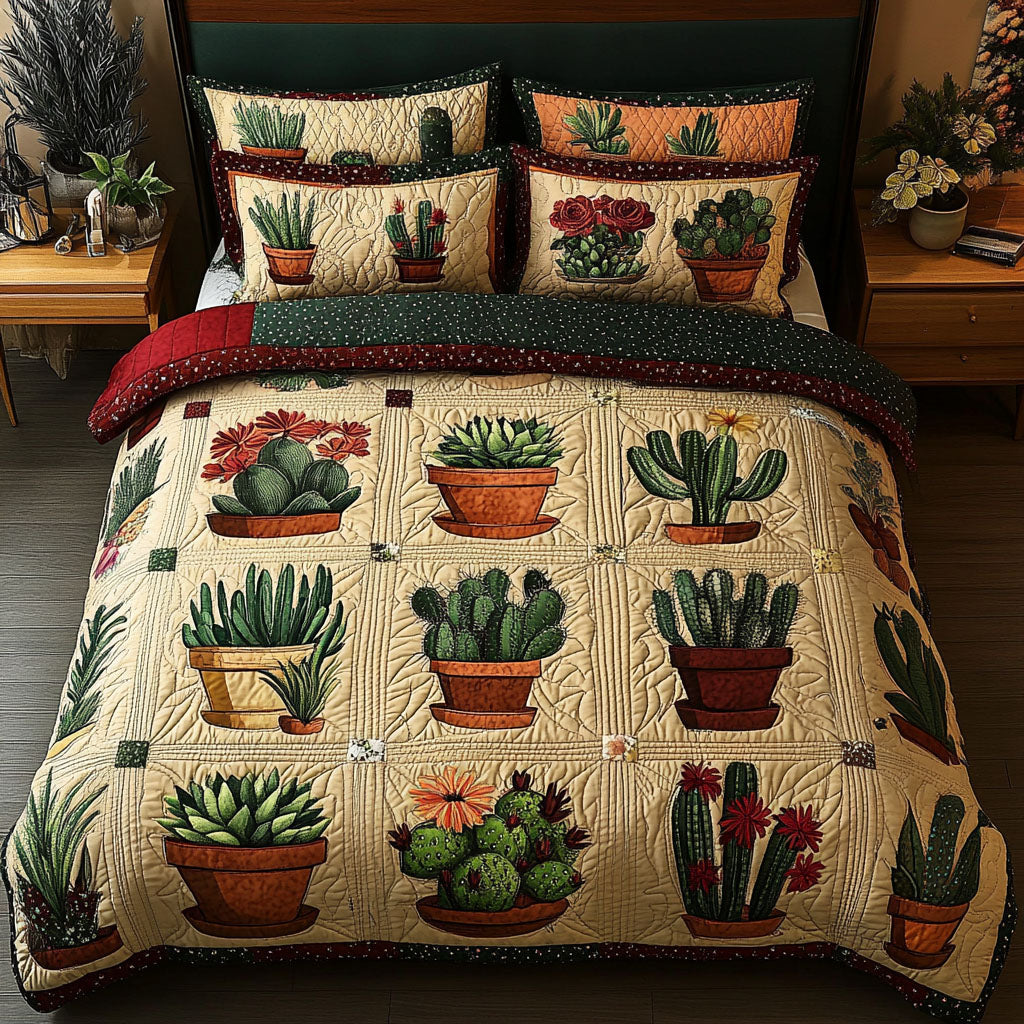 Garden Oasis Quilted Bedding Set Aesthetic Room Decor Best Cactus Gifts