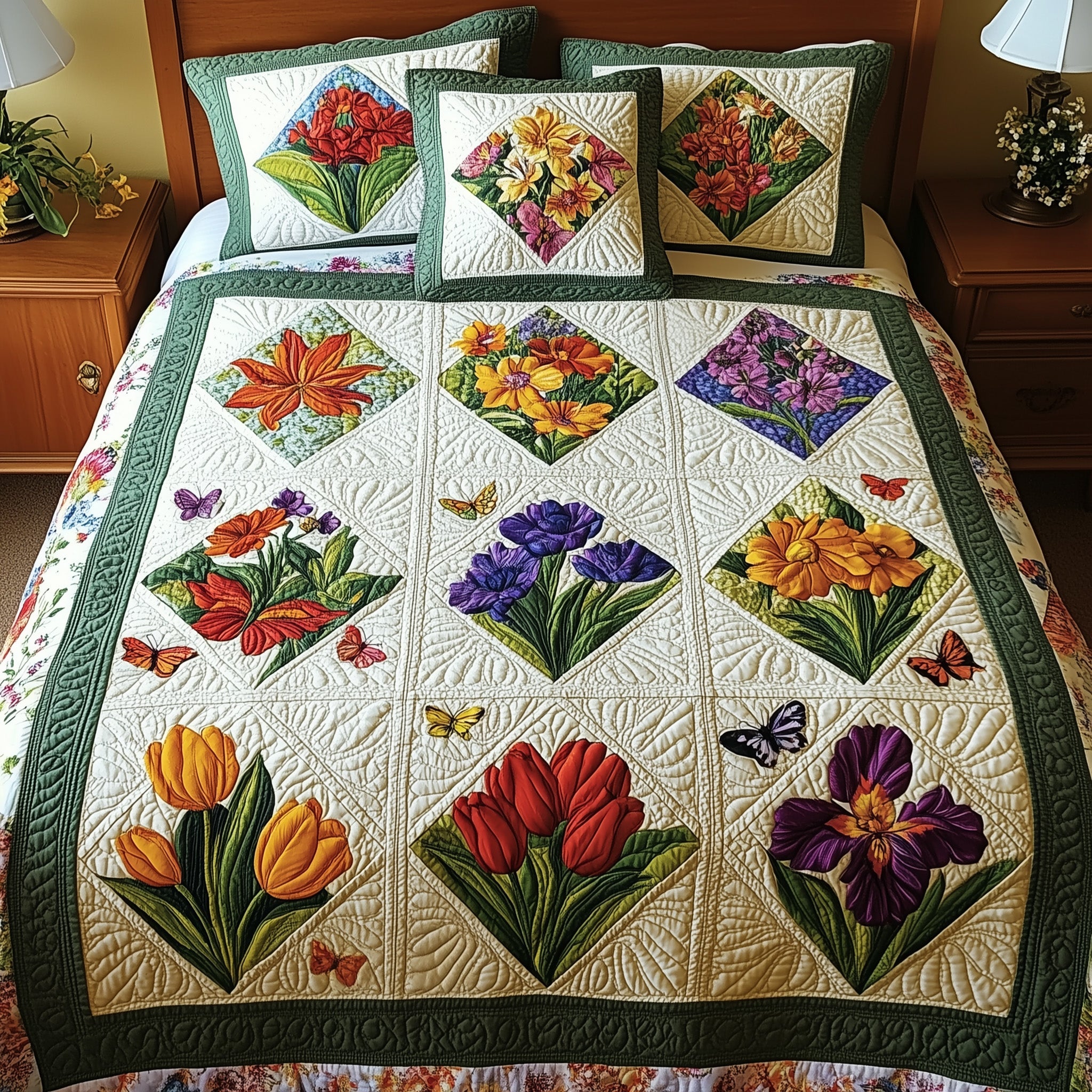 Garden of Blooms Quilted Bedding Set Duvet Cover Bed Sheet Graduation Gift Ideas For Her