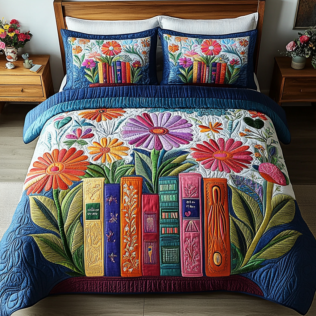 Garden of Books Quilted Bedding Set Christmas Duvet Sets Book Themed Gift Items