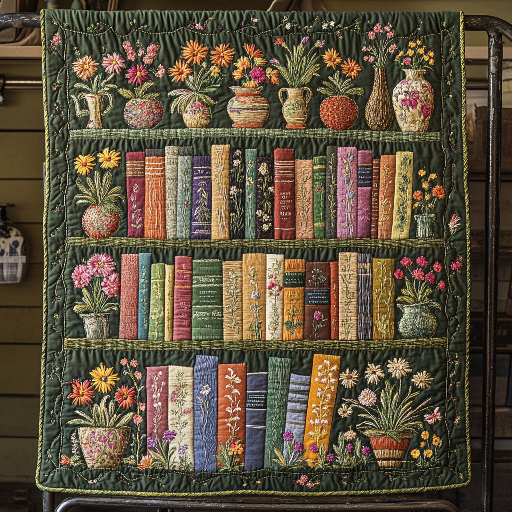 Garden of Books Quilted Blanket Cute Throw Blanket Book Lovers Gifts For Boyfriend