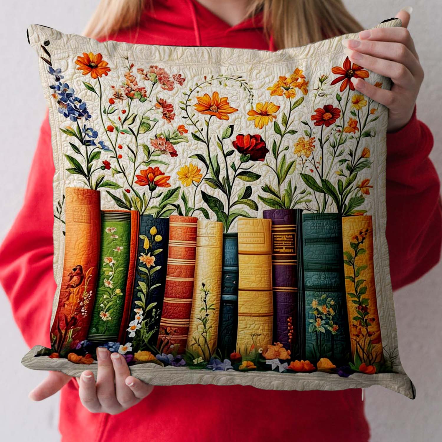 Garden Of Books Quilted Pillow Case Holiday Pillow Cover Decoration