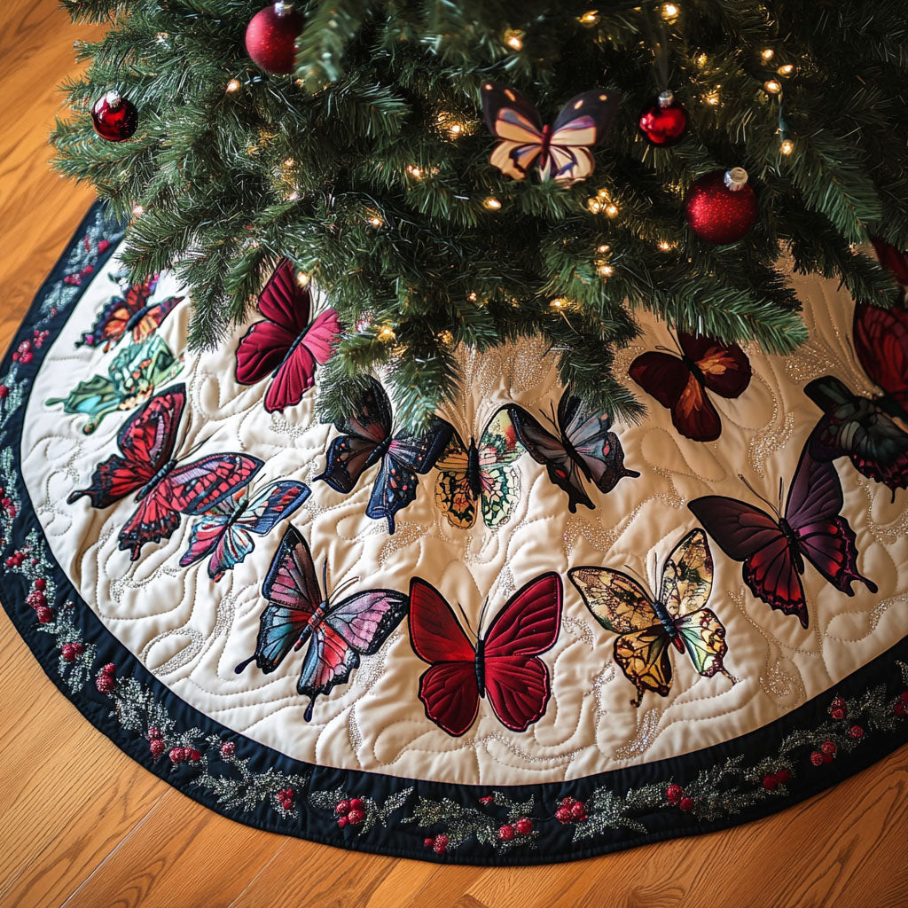 Garden Of Flight Quilted Christmas Tree Skirt Cozy Holiday Home Decor