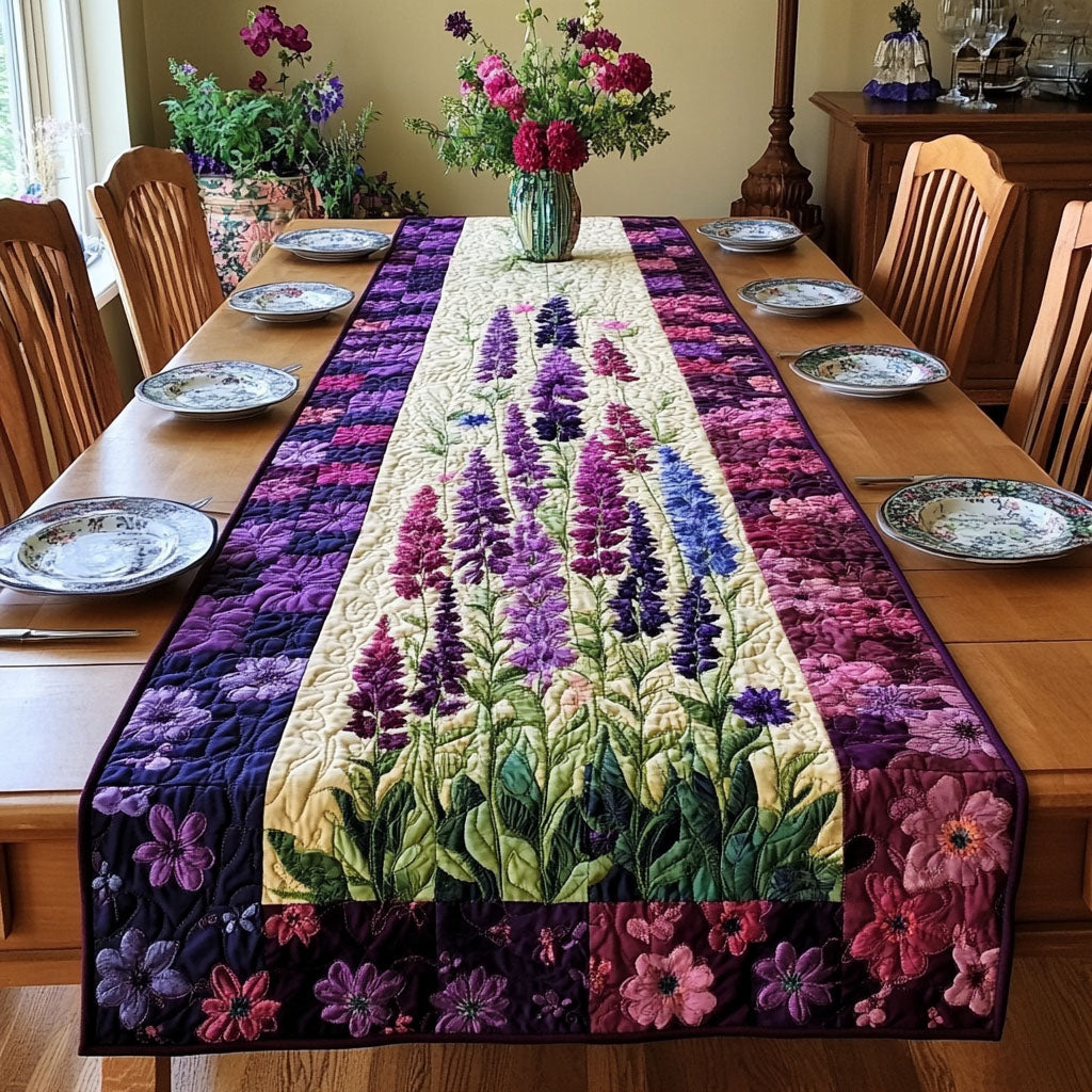 Garden of Larkspur Quilted Table Runner Holiday Table Throw Christmas Gifts For Flower Lovers