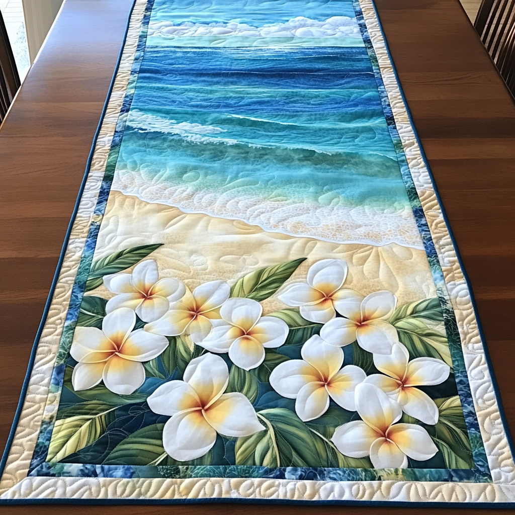 Garden of Plumeria Quilted Table Runner Flower Table Runner Great Family Gifts