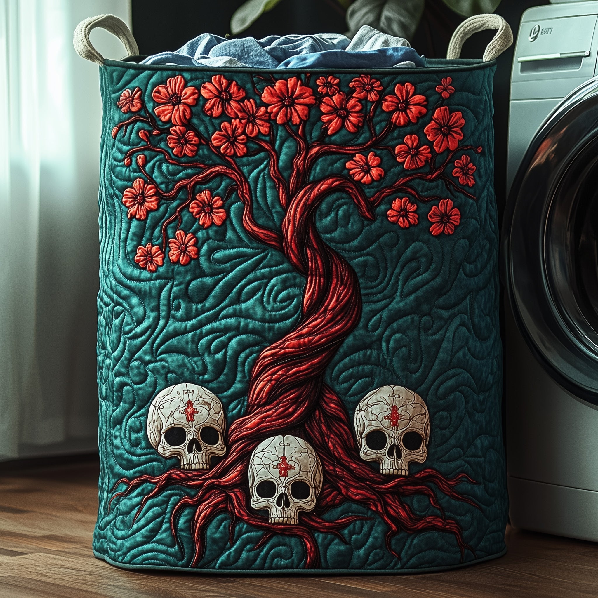 Garden Of Soul Quilted Laundry Basket Haunted Blossom Tree Gift For Skull Lovers