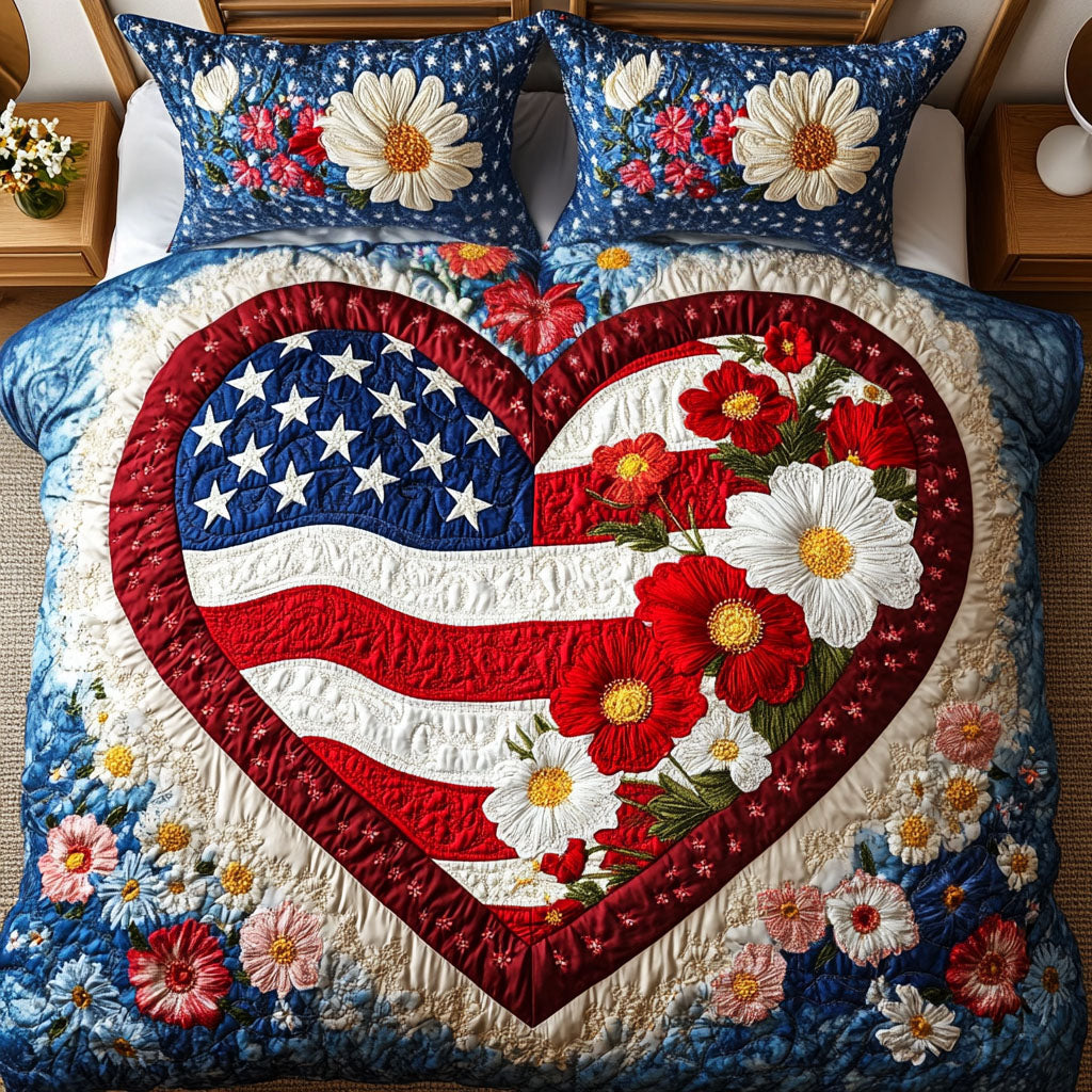 Garden of Stars Quilted Bedding Set Bed Decor Ideas Patriotic Gift Items