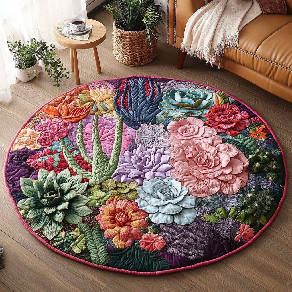 Garden of Thorns and Blooms Quilted Round Mat Entryway Decor Cactus Gifts For Her