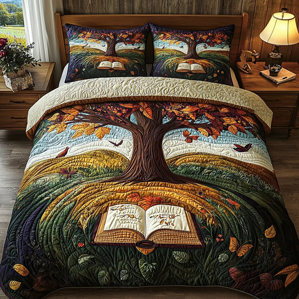 Garden of Words Quilted Bedding Set Best Comforter Sets Gifts For Book Lovers Friends