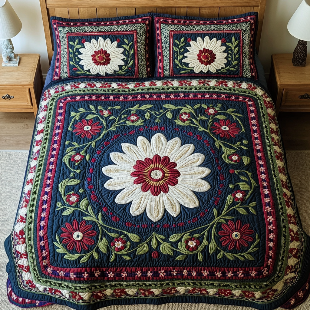 Garden Patch Quilted Bedding Set Beautiful Printed Bedding Set for Home Aesthetics