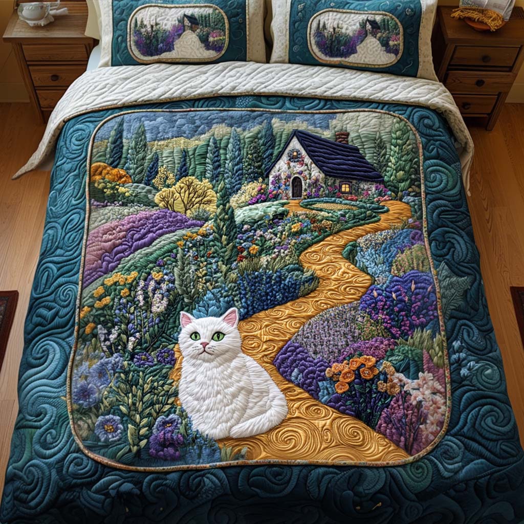 Garden Path Cat Quilted Bedding Set Duvet Cover Bed Sheet Set Xmas Gift For Cat