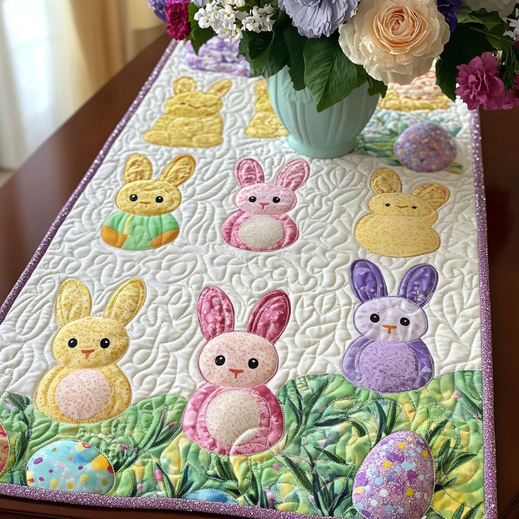 Garden Peeps Fun Quilted Table Runner Bunny Table Decor Birthday Gifts For Friends