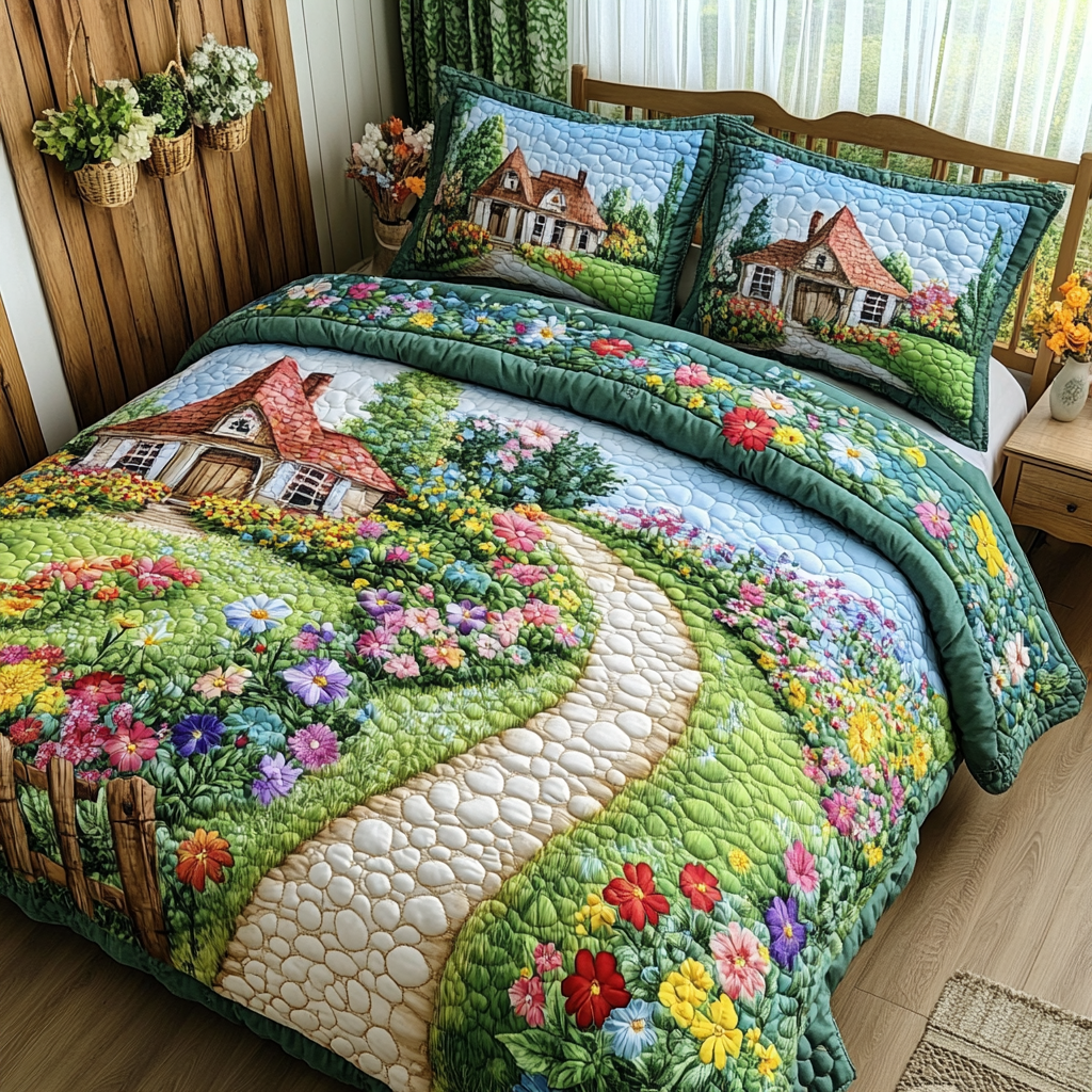 Garden Quilted Bedding Set Bed Decor Gifts For Flower Enthusiasts