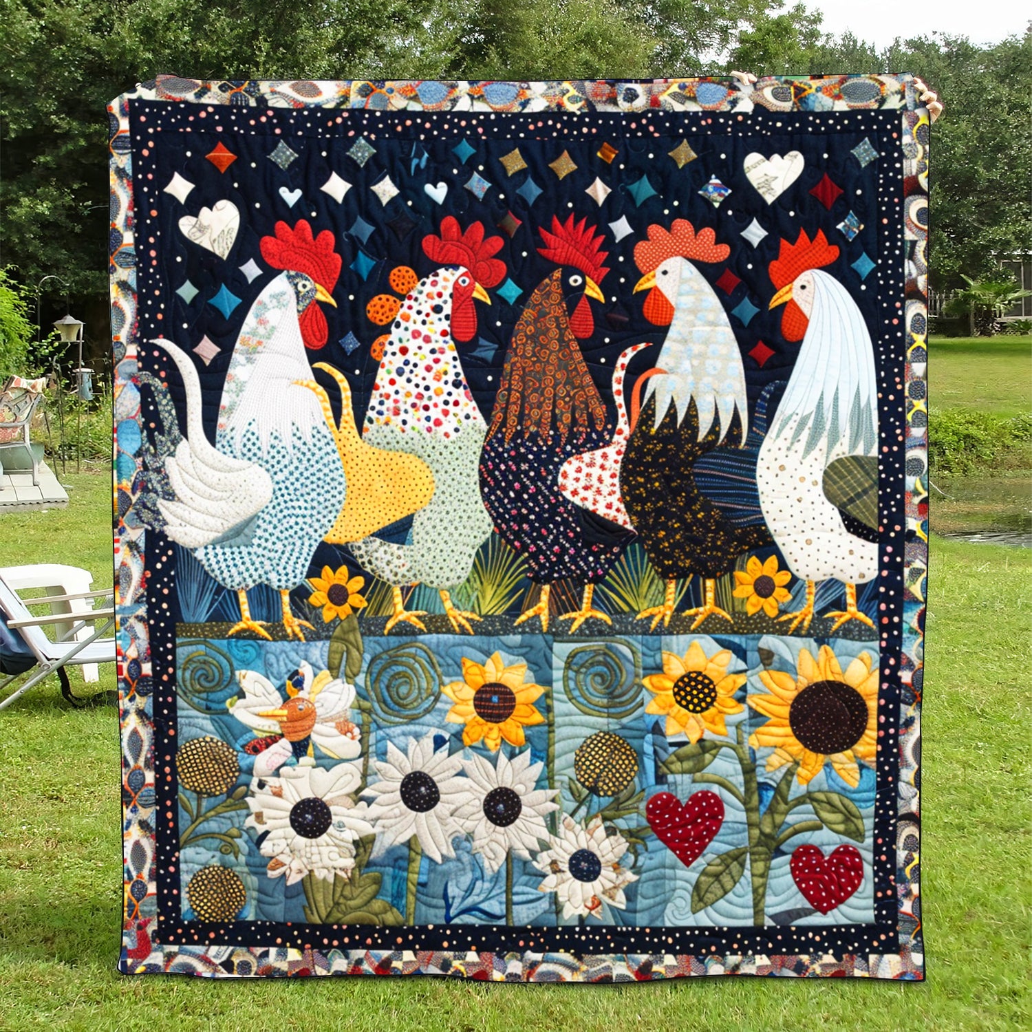 Garden Roost Quilted Blanket Chicken Lover Presents
