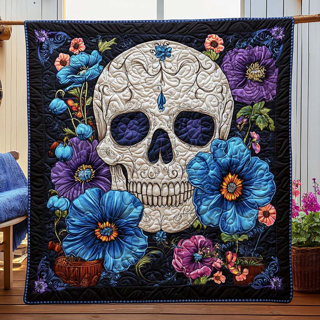 Garden Skull Bloom Quilted Blanket Holiday Throw Blanket Christian Christmas Gift Ideas