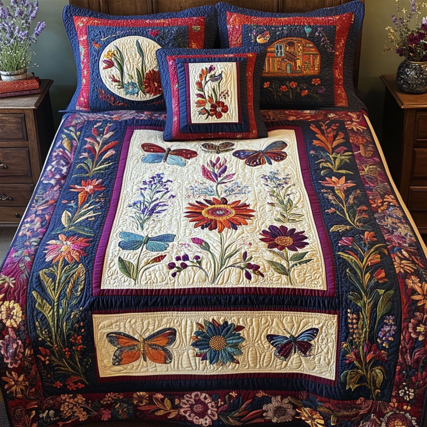 Garden Song Quilted Bedding Set Luxury Comforter Gift Set for Him or Her